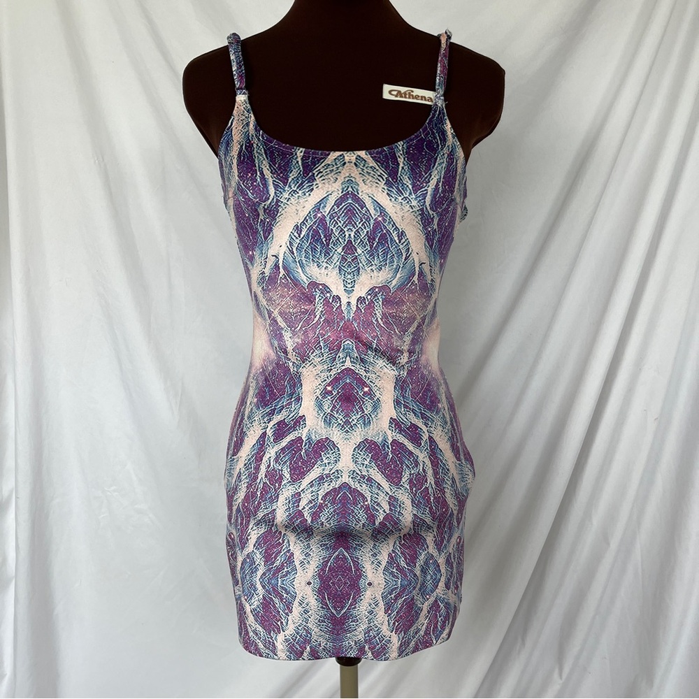 SOLD Liberated Heart Air Printed Velvet Mini Slip Dress Purple Lightning